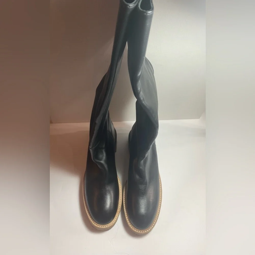 Frame Denim 40 Le Canon Black Noir Leather Over the Knee Platform Heel Boots